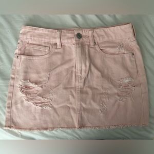 Pac Sun baby pink distressed denim mini skirt